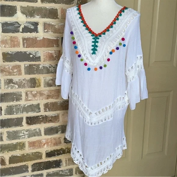 Beach by Exist Pom Pom and Crochet Swimsuit Coverup Size S/M - Picture 11 of 11
